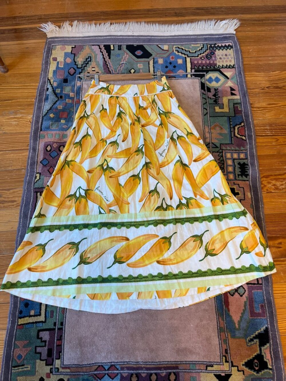 Peppers Print Linen Blend Maxi Skirt Farm Rio NWT - Picture 2 of 7
